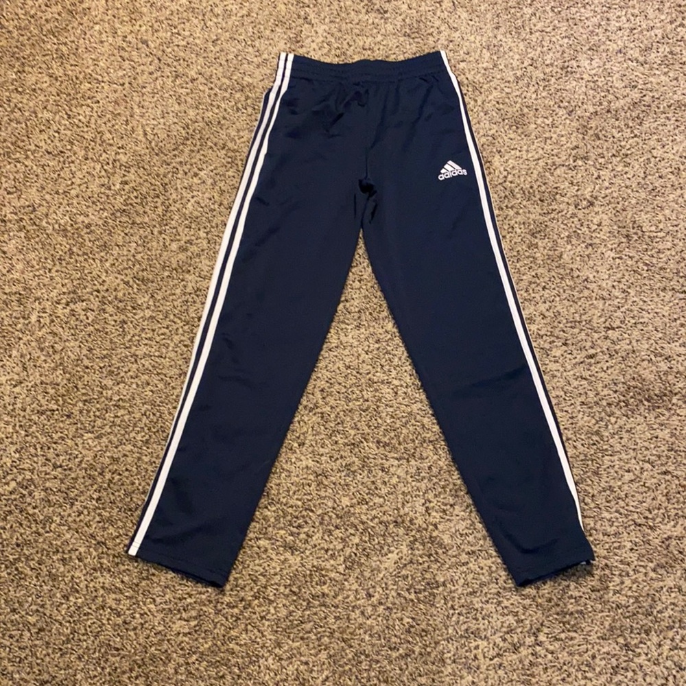 Blue and white adidas pants